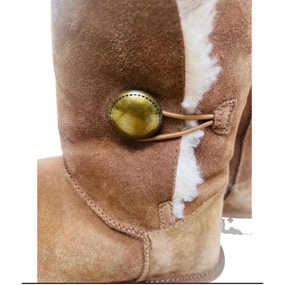 UGG Bailey Button Chestnut Brown Suede Shearling Mid Calf Boots Women‎ 5803